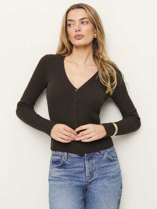 Fia Cashmere Blend Cardigan - Black Bean